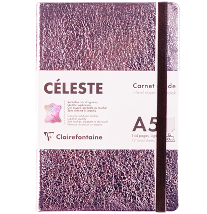 Записная книжка розовое золото из натуральной кожи Celeste ClaireFontaine в линейку А5 / 72 листа / 90 гм