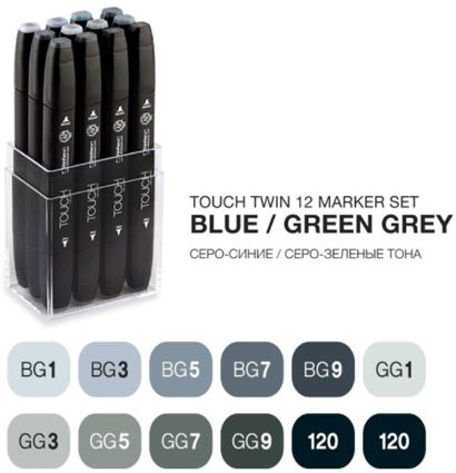 Touch Twin 12 Blue / Green Grey набор маркеров для скетчинга (серо-сине-зеленые)