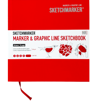 Скетчбук Sketchmarker Marker Line для маркеров красный с твёрдой обложкой 16x16 см / 48 листов / 160 гм