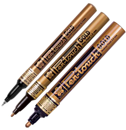 Маркер / линер золотой для скетчей Sakura Pen-Touch с архивными чернилами (для всех поверхностей)