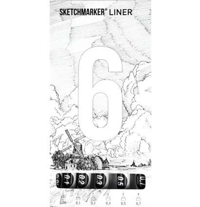 Набор черных линеров Sketchmarker Liner 6 штук с разными наконечниками